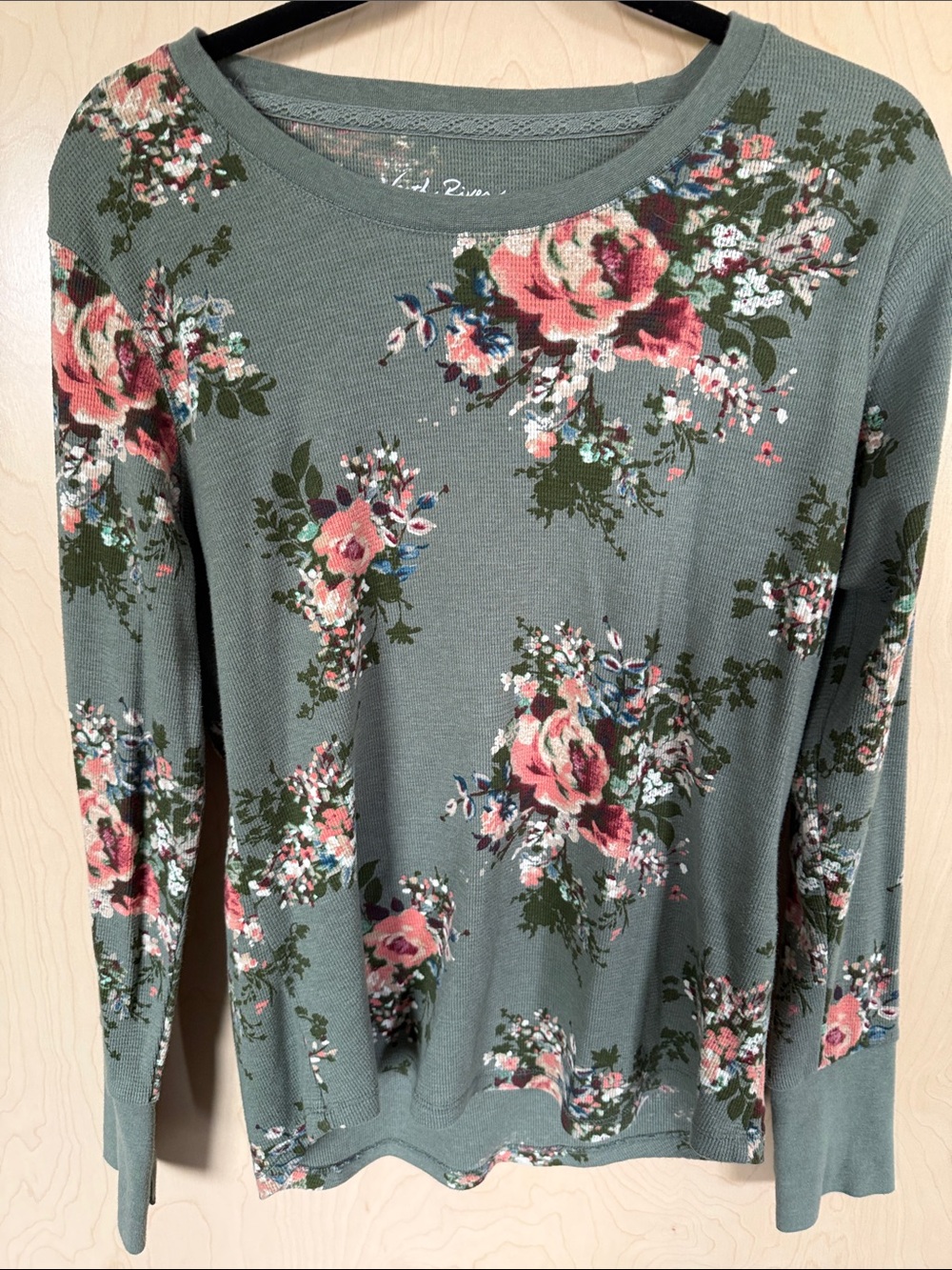 North River Outfitters Rose Sage Green Floral Long Sleeve Thermal Top